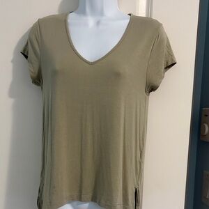 American Eagle Outfitters Khaki V-Neck Tee